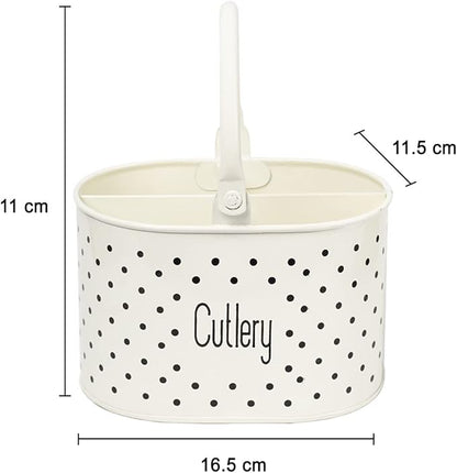 Metal Self Draining Tableware Storage Box - Spoon, Knife, Fork, Chopstick, Cutlery Holder Kitchen Organizer Stand Dining Multifunctional Stand Drawer Organisers, (Off-White)