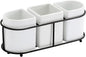 Buyajuju 3 Piece Porcelain Flatware Holder Caddy with Metal Rack, Utensil Holder Caddy For Spoons, Knives and Forks Cutlery Organizer