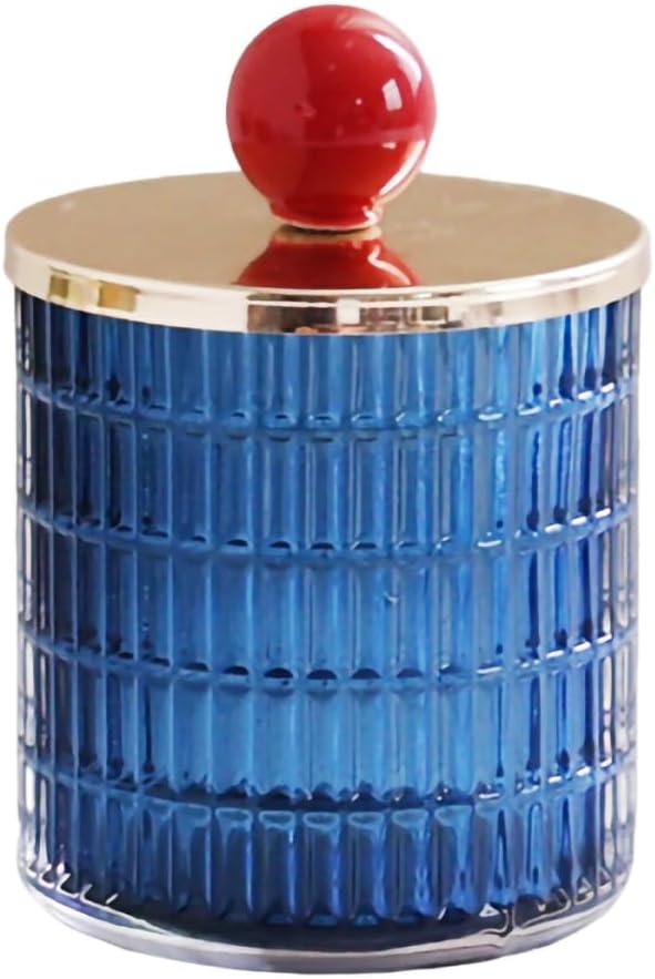 WAIT FLY Embossed Glass Cotton Swabs Dispenser with Lid Bathroom Cup Bathroom Vanity Organizer-Red