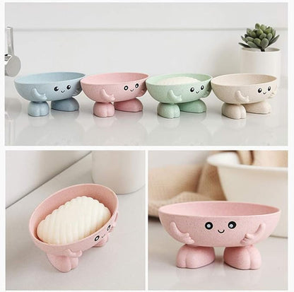 Soap Holder, Cartoon Lovely Soap Box for Bathroom and Kitchen Bathtub Sink Anti-Slip Design Soap Case Cute Soap Dish (Pink)