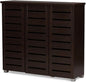 BOWERY HILL Contemporary 3 Door Wooden Shoe Cabinet, 20 Pairs Shoe Rack Storage Organizer in Dark Brown