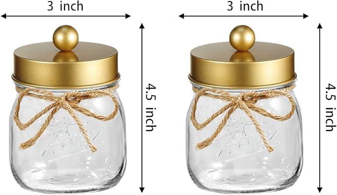 SheeChung 3Pack Warm Golden Undertones Bathroom Decor, Cotton Swab Holders, Bathroom Container Set, Restroom Decor for Cotton Round Pads, Balls, Floss Pick - Brushed Gold