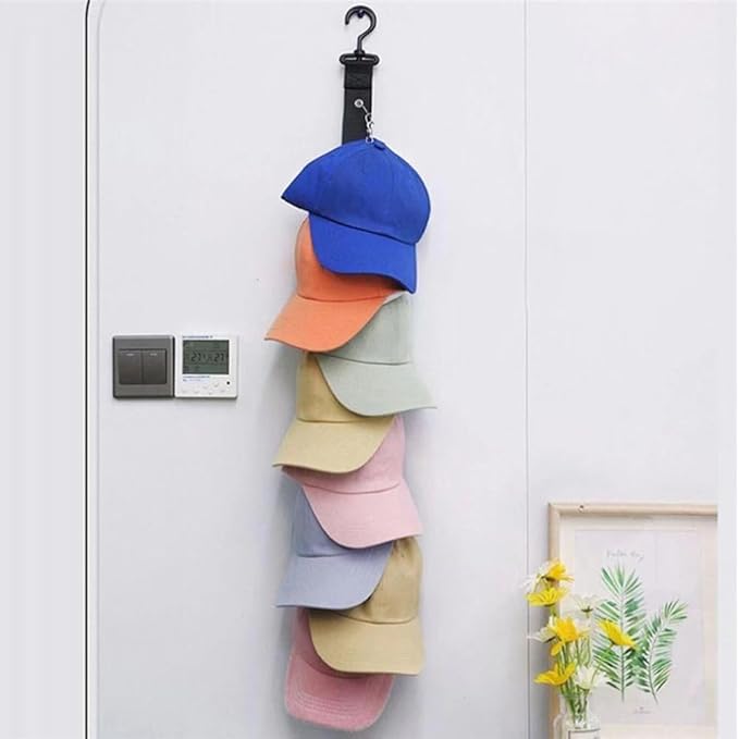 Hat Rack for Baseball Caps Hat Organizer Holder for Over The Door &Wall, 8 Clips Holds Up to 8 Caps, Hat Storage for Closet, Baseball Cap Rack for Wall Hanger, Comes with 2 Metal Wall Hooks