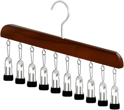 10-Clip Hanging Closet Organizer, Space Saving Pants Hanger with Adjustable Clips, Multi-Layer Garment Rack for Ties, Scarves, Belts, Clothes Storage(1*Vintage)