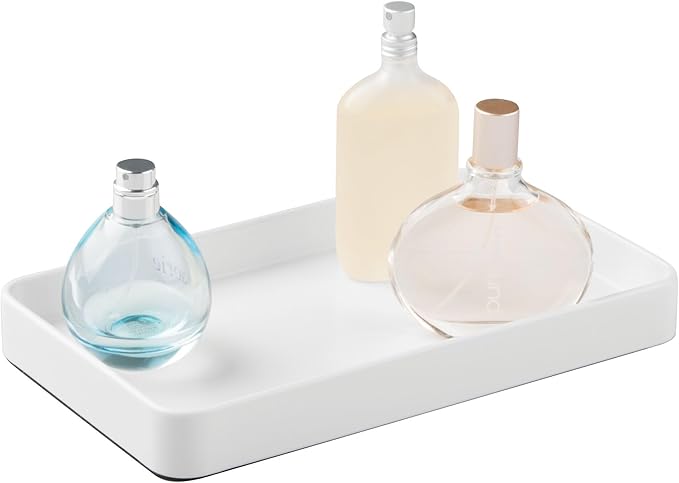 iDesign Stainless Steel Bathroom Tray for Towels, Cosmetics, and Accessories, The Gia Collection - 9.62" x 5.62" x 1.07", White