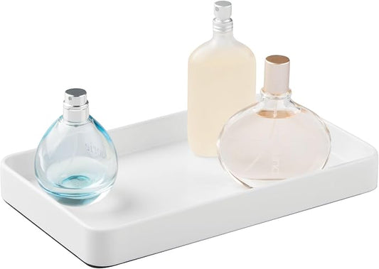 iDesign Stainless Steel Bathroom Tray for Towels, Cosmetics, and Accessories, The Gia Collection - 9.62" x 5.62" x 1.07", White