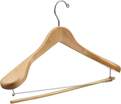 DEILSY™ Natural Suit Hangers for Men with Non-Slip Pants Bar & 360° Swivel Hook - Smooth Finish Wooden Coat Hangers, Heavy Duty Wooden Hanger – Pack of 6