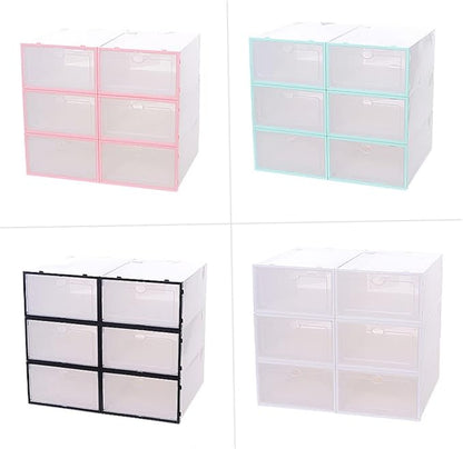 6pcs Stackable Shoes Storage Box Thickened Plastic Shoe Organizer for Women Space-saving Containers for Closets and Dorm Rooms White