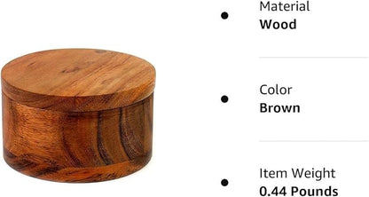 Kaizen Casa Acacia Wood Salt or Spice Box with Swivel Cover perfect for keeping table salt, gourmet salts, herbs or favorite seasonings, close at hand on your countertop.