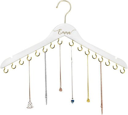 NICEDREAM Custom Name Necklace Holder Jewelry Hanger Bracelet Holder with 16 Hooks Personalized Name Necklace Organizer Wooden Hanging Jewelry Holder Gift for Her Women Girls Mom (White)