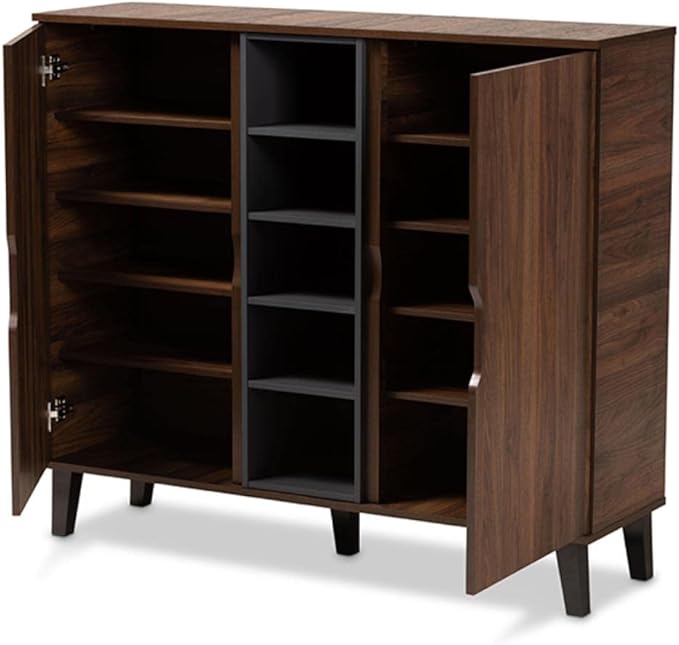 Baxton Studio Two-Tone Walnut Brown and Grey Finished Wood 2-Door Shoe Cabinet