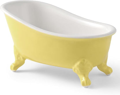 6.1" Vintage Ceramic Mini Decorative Clawfoot Bathtub Bar Soap Dish, Kitchen Sponge Holder and Shower Tray for Bathroom, 1 Pack (Yellow)