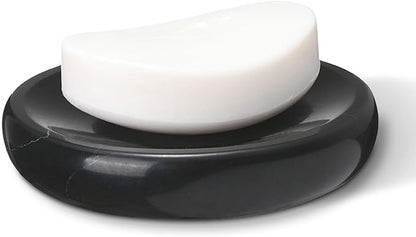 Natural Marble Soap Dish, Round Black Jewelry Dish 4.5 inch, Limestone Shower Soap Holder, Modern Stone Sponge Holder with White Stripe, Obsidian Bar Soap Saver Tray for Bathroom, Kitchen