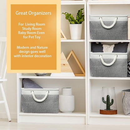Simple Houseware 15.7" x 12" Wide & Low Fabric Storage Bin for Shallow Gaps and Closet, Braided Handles, 3 Pack, Gray