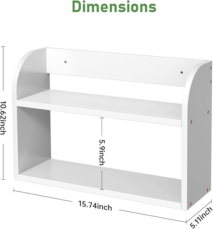 ROMGUAR CRAFT 2 Tier Bamboo Spice Rack, Countertop or Wall Mounting Wood Spice Jars Organizer Shelf for Kitche, Pantry (White)