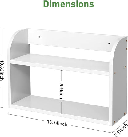 ROMGUAR CRAFT 2 Tier Bamboo Spice Rack, Countertop or Wall Mounting Wood Spice Jars Organizer Shelf for Kitche, Pantry (White)