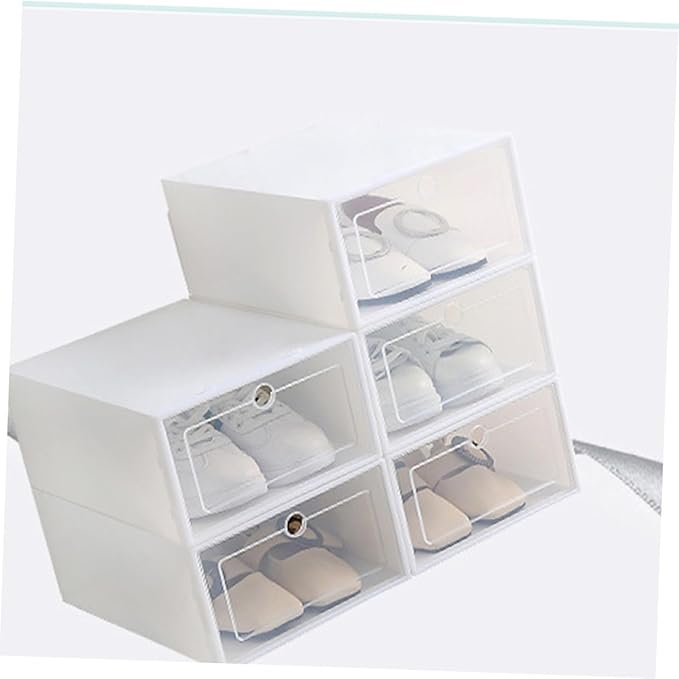 12pcs Stackable Thickened Plastic Shoes Storage Boxes with Lids Large Size White Shoe Organizer Containers for Closet and Home Storage