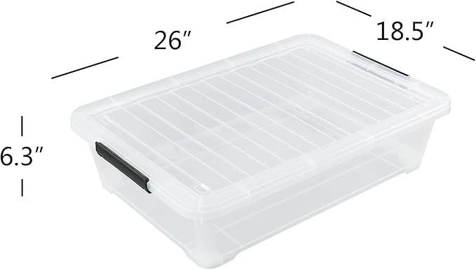 3-Pack Plastic Under bed Storage Box, Clear Latch Bin with Lid, 40 Quart