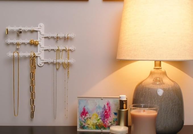 All Hung Up 6-Tier 6" Wall Jewelry Organizer, Command Strips included for Easy Hanging, 120 Hole Earring Organizer, Necklace Organizer, Bracelet Holder, Ring Holder, Rotating Branches (White 6-TIer)