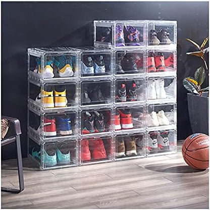Magnetic Shoe Storage Boxes Stackable Front Open Acrylic Organizer Sneaker Display Case for Shoe or Collections Clear Closet Shelf (Clear)
