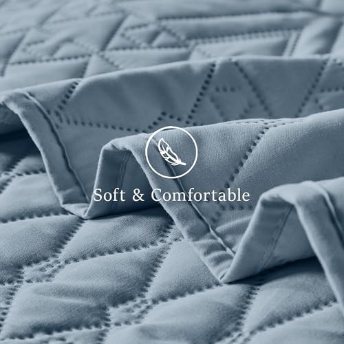 akkialla Twin Size Quilt Bedding Set,Dusty Blue Lightweight Microfiber Soft Bedspreads,Modern Style Geoetric Pattern Coverlet Set for All Seasons,2 Piece(1 Quilt,1Pillow Sham) - Image 6