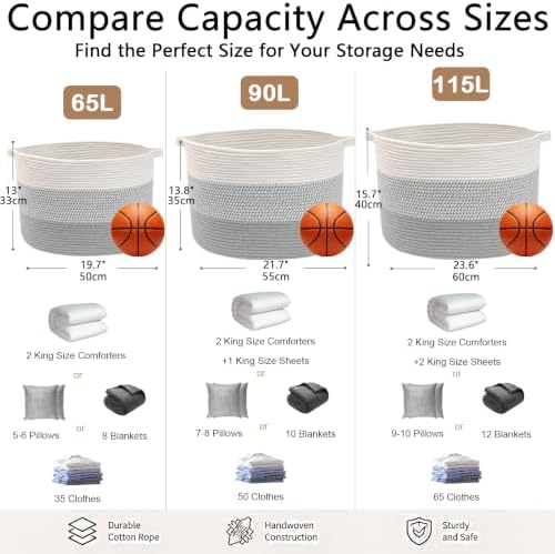 115L Extra Large Blanket Basket,Woven Rope Laundry Basket-Grey - Image 2