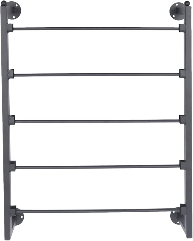 5-Tier Wall Mounted Scarf Display Rack, 23.6 x 29.5in Metal Scarf Holder, Commercial Hijab Organizer Stand, Space Saving for Retail Stores, Boutiques, Home (Black)