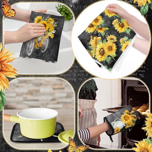 Leinuosen 8 Pcs Black Sunflower Kitchen Towels Dishcloths Accessories Set - Image 4
