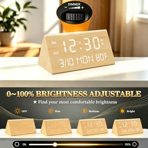 Premium Wooden Digital Alarm Clock with USB Charging Ports, Dimmable LED Display, Date, Day of Week, Temperature, DST, Clocks for Bedrooms, Desk, Nightstand, Bedside, Table, Office, Living Room Decor - Image 4
