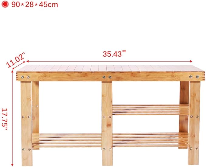 Bamboo Shoe Rack Bench with Boots Compartment , APLOS 3-Tier Shoe Organizer, Storage Shelf for Entryway Hallway Living Room, 35.43" L x 11.02" W x 17.72" H