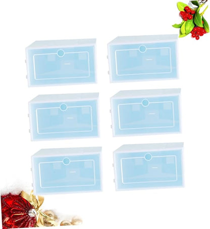 6PCS Stackable Transparent Shoes Storage Box Large Blue Thicken Plastic Shoe Organizer for Closet Entryway Under Bed Storage Container
