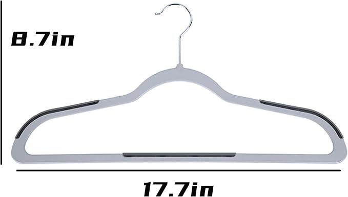 60 Pack Non Slip Hangers, Plastic Clothes Hangers 17.7 Inch - Space Saving Slim Hangers with 360° Swivel Hook for Adults, Anti-Slip Strips for Coat, Shirt, Pants (Gray, 60)