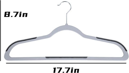 60 Pack Non Slip Hangers, Plastic Clothes Hangers 17.7 Inch - Space Saving Slim Hangers with 360° Swivel Hook for Adults, Anti-Slip Strips for Coat, Shirt, Pants (Gray, 60)
