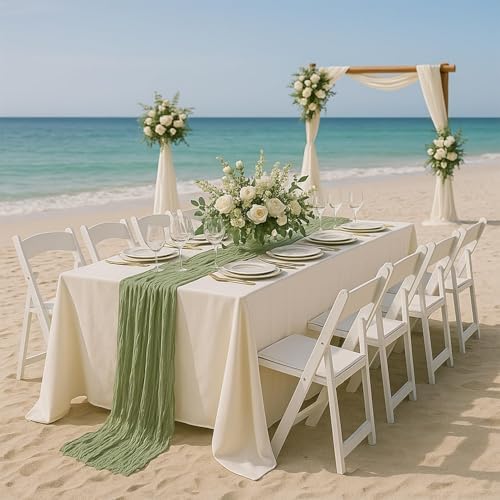 10 Pack Sage Green Cheesecloth Table Runner 22x120 Inch Boho Gauze Table Runners, Rustic Sheer Cheese Cloth Table Runners for Wedding, Baby Shower, Birthday Party, Home Decor - Image 6