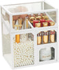 MOOCHI White Vintage Glass Cosmetic Multifunctional Makeup Organizer with Pearls Dustproof Cosmetics Storage Display Case For Brushes Lipsticks