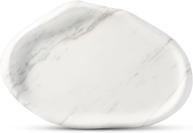Koville Luxurious Natural White Marble Vanity Tray, Cloud Shape Serving Stone Key Tray for Home Decor, 10" x 7" Marble Storage Trays for Bathroom, Stone Plate Holder for Perfume, Candle and Jewelry