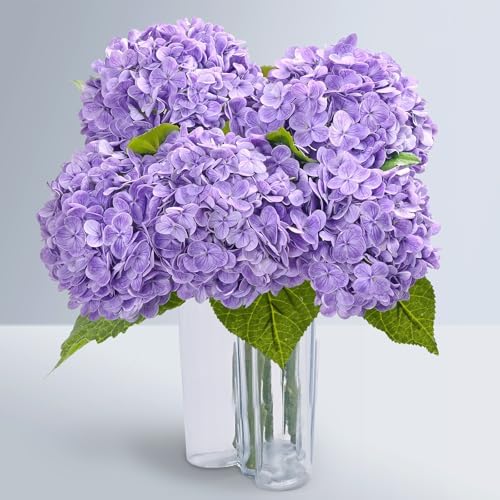 5 Pcs Purple Hydrangea Artificial Flowers, Latex Real Touch Faux Hydrangeas by Waipfaru