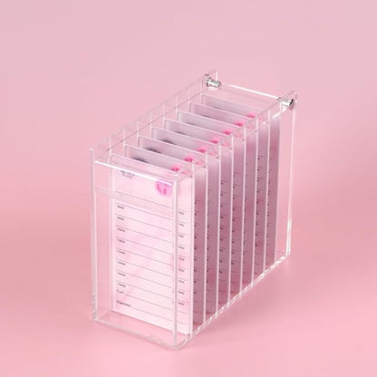 8 Layers Acrylic Eyelash Storage Organizer, Grafting False Eyelashes Display with 8 Pallets, Dustproof Cosmetic Beauty Extension Supplies (Marble Pink)