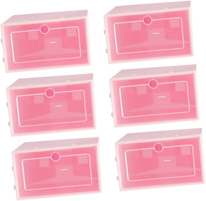 Luxshiny 6PCS Thick Transparent Stackable Shoe Boxes Plastic Storage Containers with Doors Small Pink Shoe Organizer for Closet Entryway Under Bed