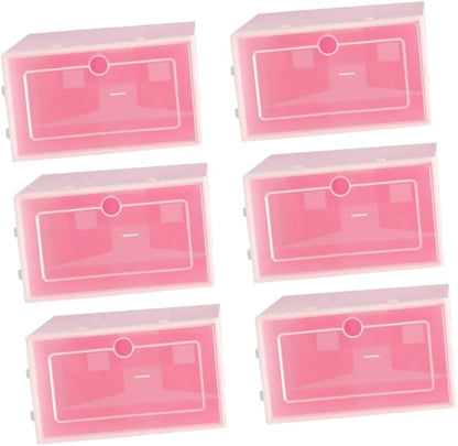 Luxshiny 6PCS Thick Transparent Stackable Shoe Boxes Plastic Storage Containers with Doors Small Pink Shoe Organizer for Closet Entryway Under Bed