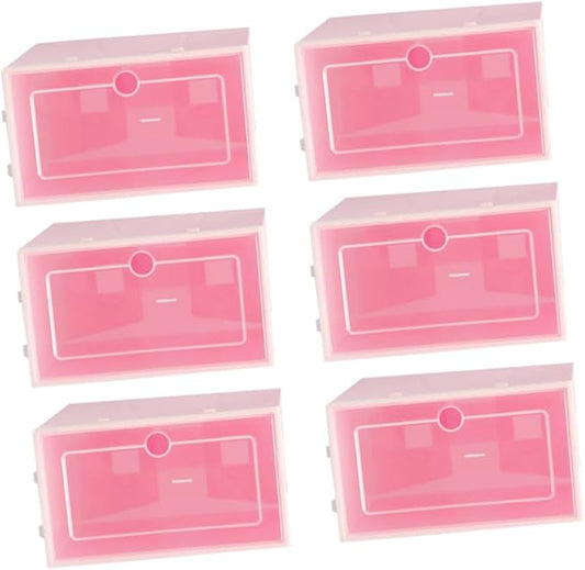 6PCS Transparent Stackable Shoes Box Small S Pink Thickened Plastic Shoe Storage Organizer for Entryway Closet with Visibility and Space Saving Design