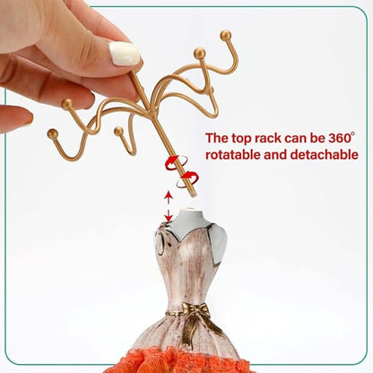 Go Hooked Doll Dress Jewelry Holder Stand | Jewelry Organizer Stand with Hooks for Necklaces, Earrings, Bracelets & Rings | Decorative Jewelry Storage Display for Dressing Table Bedroom (Orange)