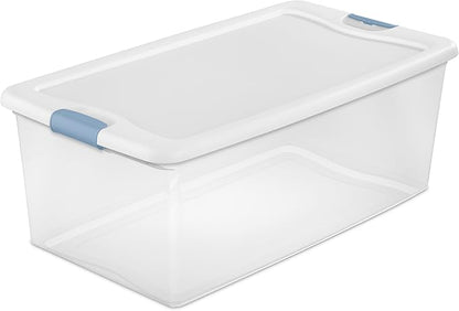 Sterilite 8-Pack Latching Box, Under Bed Storage Bins with Lids, Clear Plastic, 106 Quart - Heavy-Duty Organizing Containers for Closet, Bathroom, and Office