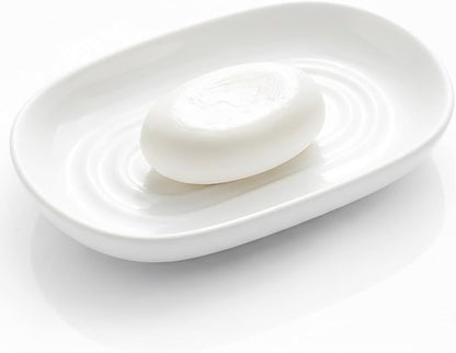 OTHIX Ceramic White Soap Dish for Shower & Bathroom Sink, Decorative Bar Soap Holder for Kitchen, Cute Soap Dishes Tray for Sponges, Jewelry (White)