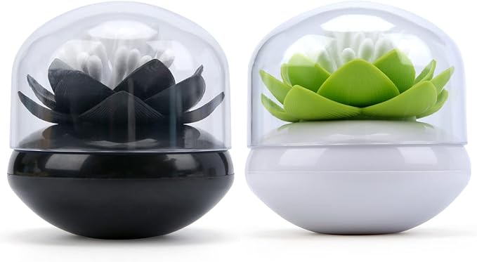 Bloss 2 Pack Louts Qtip Holder Dispener Holder Cotton Swabs Bud For Cotton Swab Toothpicks Bathroom Decor - (Green + Black)
