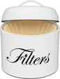 Coffee Filter Holder, White Basket Coffee Filter Storage with Lid, Round CoffeeFilter Container for Counter, Rustic Farmhouse Coffee Bar Accessories Decor (White)