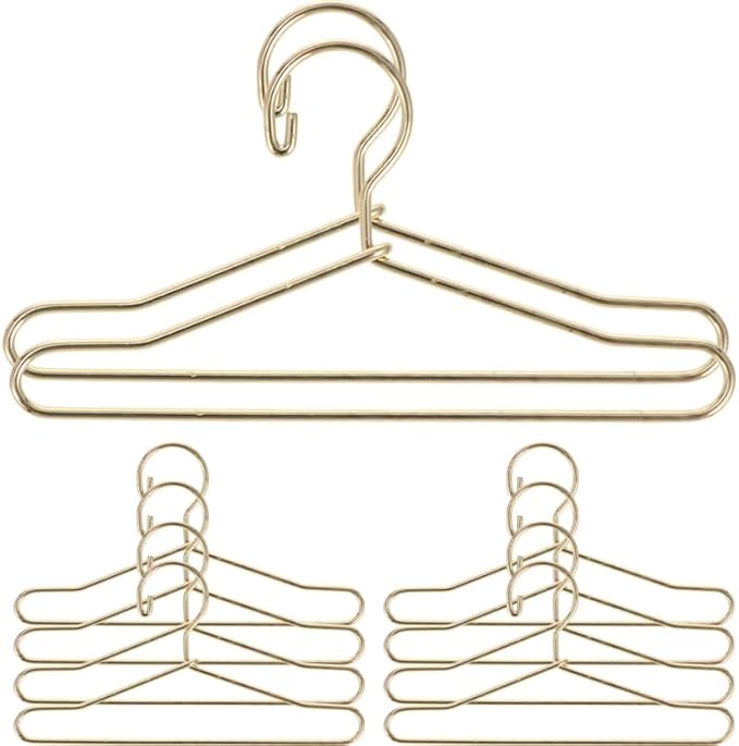 Abaodam 10pcs Mini Hanger Wire Hangers Dress Outfit Holders Mini Doll Coat Hanger Baby Dolls Baby Closet Hangers Gold Black Doll Playhouse Metal Wardrobe Fashion Toddler, Golden