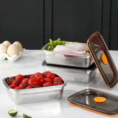 Fridge Storage Box 316 Stainless Steel Food Storage Containers | Food Grade, Leakproof Kitchen Organizer | Freshness Locking, Microwavable & Freezer Safe (1000ml Pack Of 04)