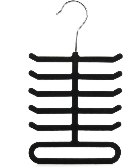 Hangerworld Single Black Flocked Tie Rack & Belt Organiser Non-Slip Coat Clothes Accessory Hanger, Metal
