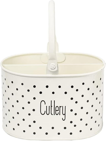 Metal Self Draining Tableware Storage Box - Spoon, Knife, Fork, Chopstick, Cutlery Holder Kitchen Organizer Stand Dining Multifunctional Stand Drawer Organisers, (Off-White)